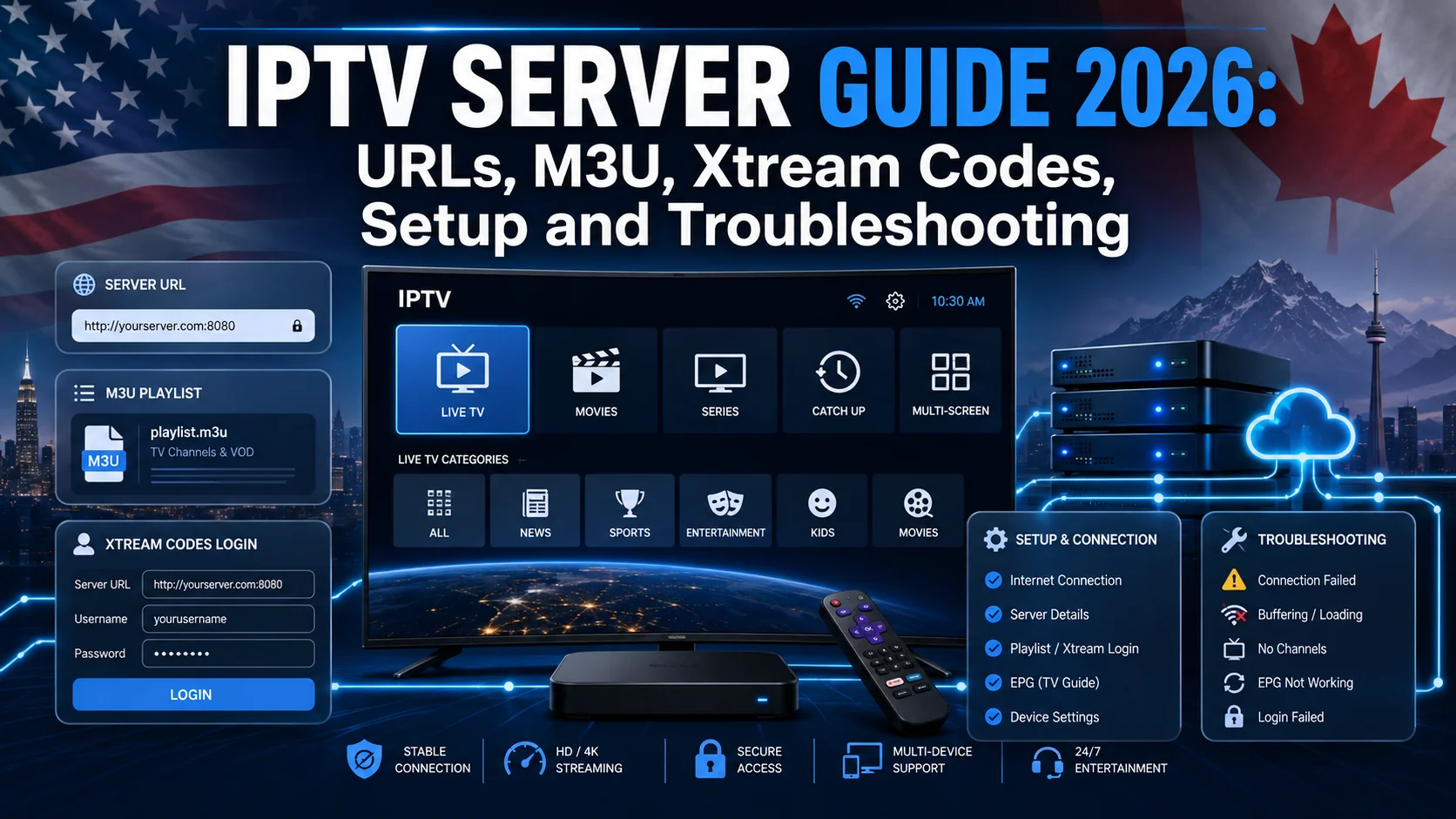 IPTV Server Guide 2026 URLs, M3U, Xtream Codes, Setup and Troubleshooting